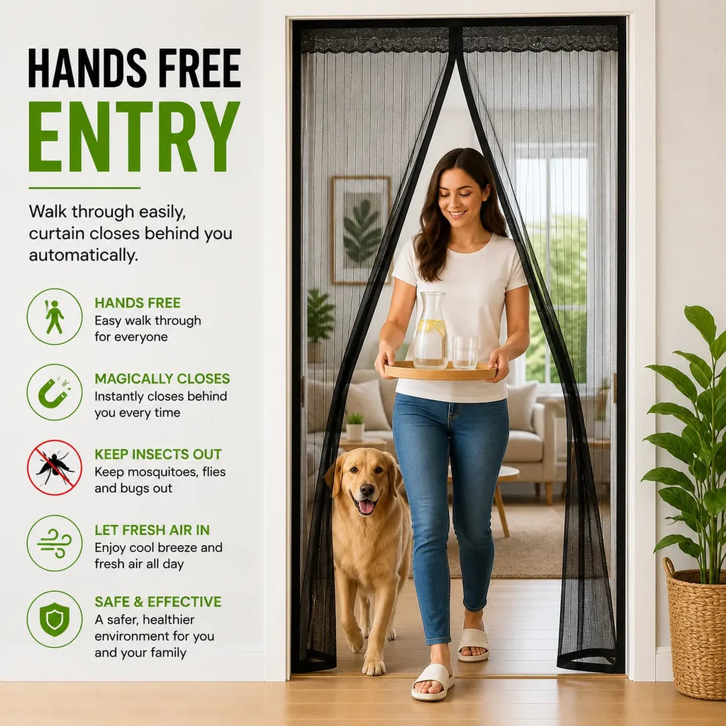 Magic Mesh Magnetic Mosquito Screen Door Net Curtain with Magnets Reinforced Polyester ( Pack Of 2 )