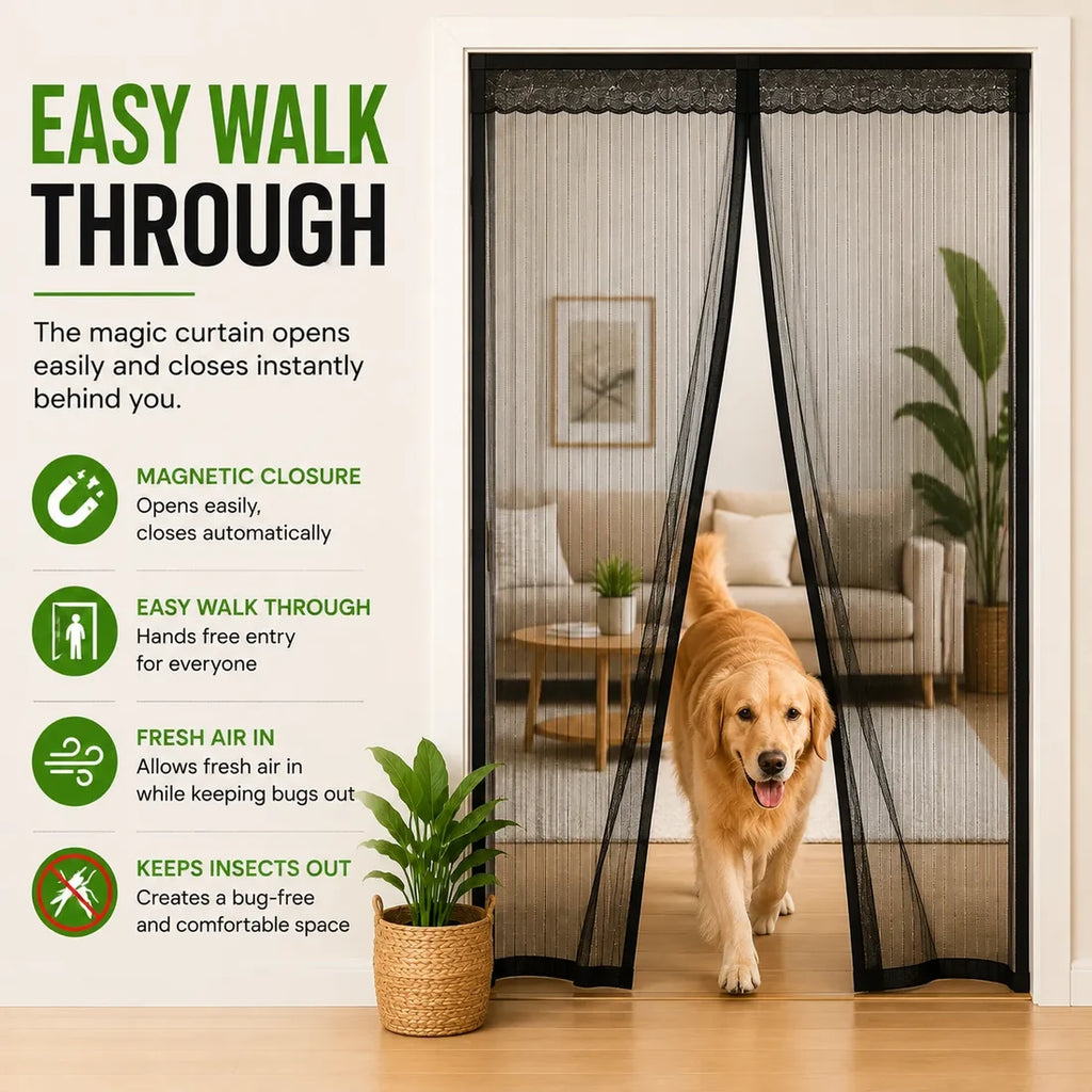 Magic Mesh Magnetic Mosquito Screen Door Net Curtain with Magnets Reinforced Polyester ( Pack Of 2 )