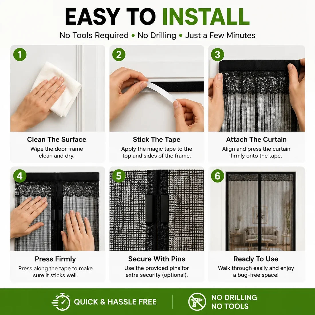 Magic Mesh Magnetic Mosquito Screen Door Net Curtain with Magnets Reinforced Polyester ( Pack Of 2 )